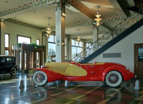 The 1936 Cord 810 Westchester sedan is one of about 125 classic automobiles displayed at the Auburn Cord Duesenberg Aut…
