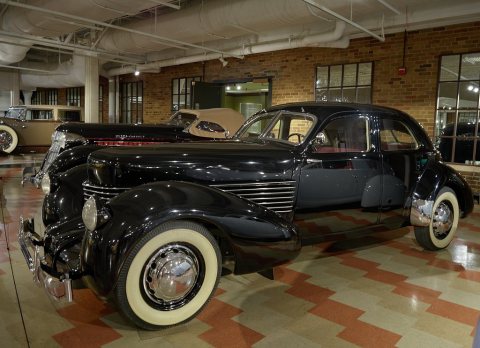 A 1936 Cord 810 Westchester sedan is one of about 125 classic automobiles displayed at the Auburn Cord Duesenberg Autom…