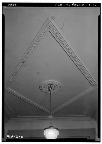 CEILING TREATMENT IN FRONT HALL, FIRST FLOOR - Cedar Grove, Uniontown Road, Faunsdale, Marengo County, AL HABS ALA,46-F…