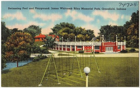 Swimming pool and playground, James Whitcomb Riley Memorial Park, Greenfield, Indiana (74724)