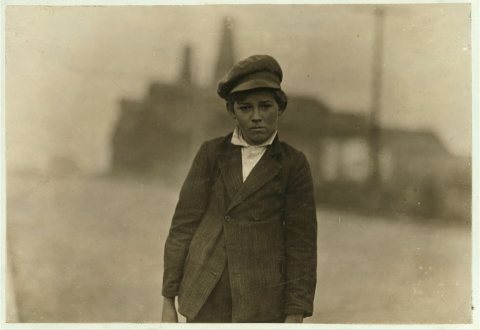 7 A.M. Boy ("Bill,") carrying milk. In summer he works in the glass factory and keeps two cows too. Location: Marion, I…