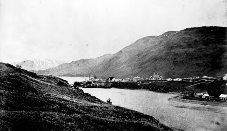 Distant view of Kodiak, Alaska, between 1880 and 1890