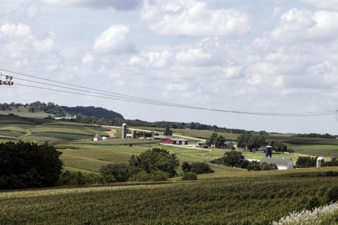 View from the bluffs of Sherrill, Iowa, of the rich agricultural valley, near the Mississippi River, far below