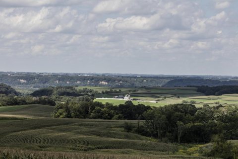 View from the bluffs of Sherrill, Iowa, of the rich agricultural valley, near the Mississippi River, far below