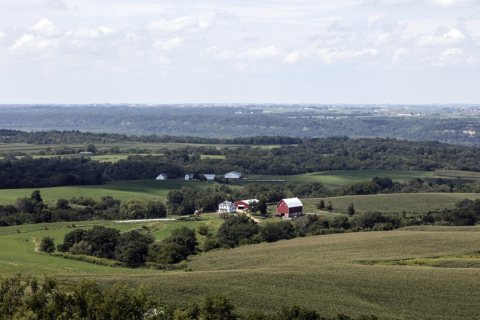 View from the bluffs of Sherrill, Iowa, of the rich agricultural valley, near the Mississippi River, far below
