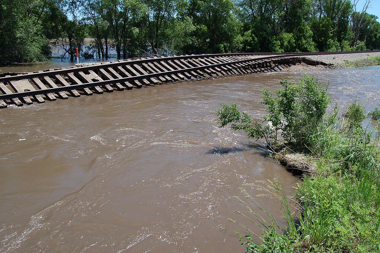 Flood 2008 damage to a Railroad track near