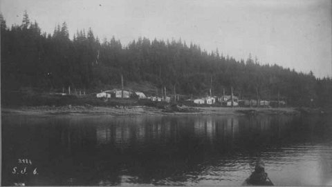 Kaigani Village of Kasa-an, as seen from the water, Skowl Bay, Alaska, 1885