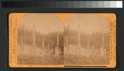 Kasa-an (Kasaan) village, 6 totem poles and Indian homes