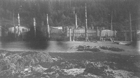Kaigani Village of Kasa-an, as seen from the east, Skowl Bay, Alaska, 1885