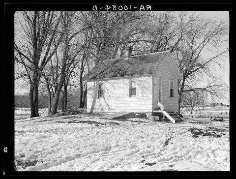 Two-room home of Clifford Blum farm, one hundred thirty acres. Rents farm from active farmer. Crop share lease, half co…