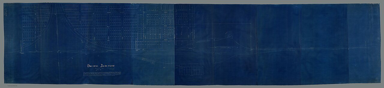 Pacific Junction. Scale 50 ft = 1 inch. Jan 1885. Received at Lincoln Oct 19, 1892 (10295.000)