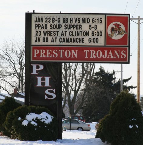 Preston Iowa 20090125 High School Sign