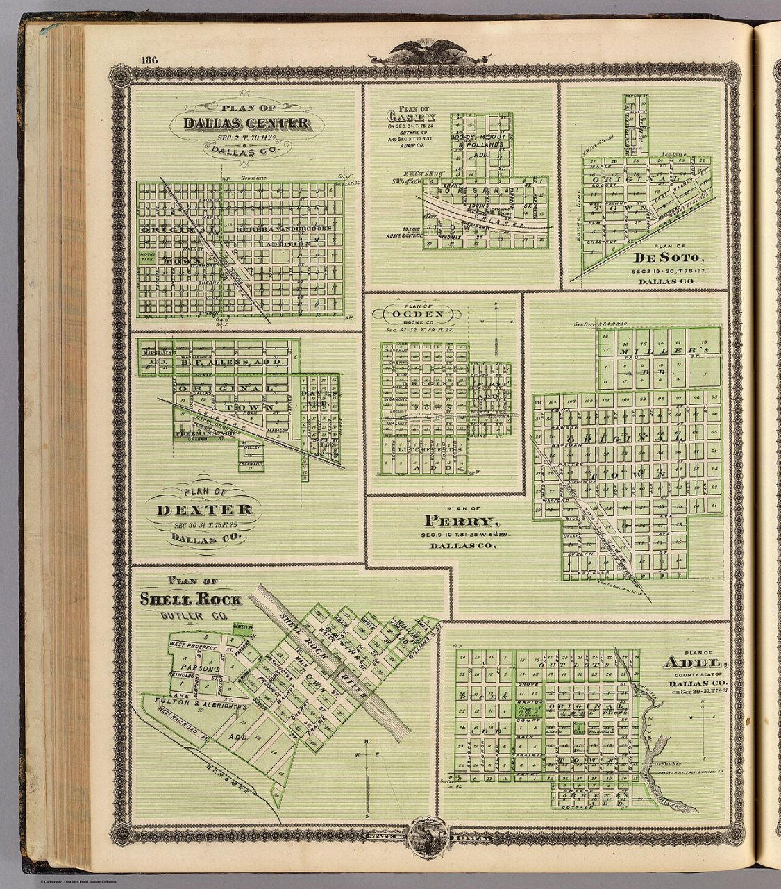 Dallas Center, Casey, DeSoto, Dexter, Ogden, Perry, Shell Rock and Adel, Iowa. (0018.158)