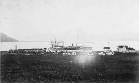 Saint Michael, looking toward the waterfront with ships at anchor, 1897