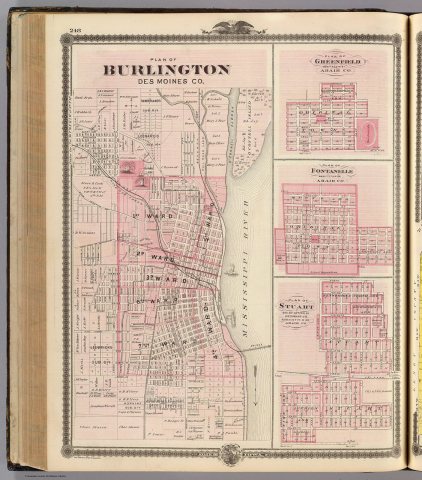 Plans of Burlington, Greenfield, Fontanelle and Stuart, State of Iowa. (0018.214)