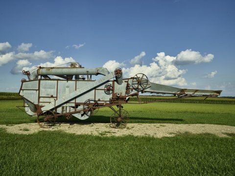 Vintage farming device at the Hardin County Farm Museum, a farm site