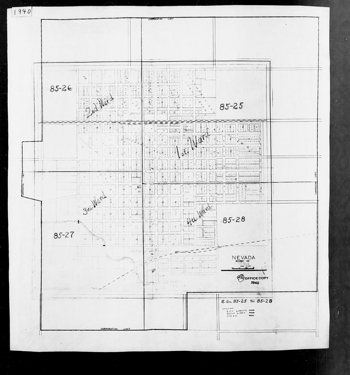 1940 Census Enumeration District Maps - Iowa - Story County - Nevada - ED 85-25A, ED 85-25B, ED 85-26, ED 85-27, ED 85-…