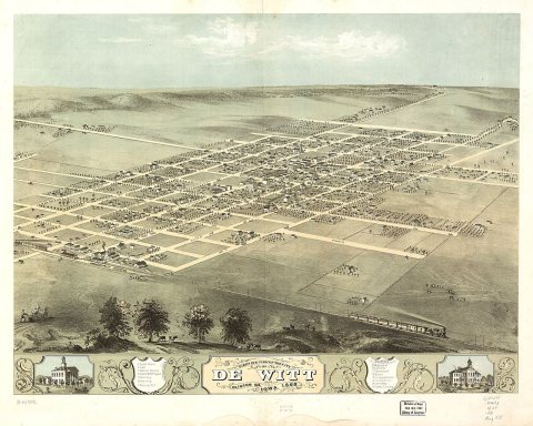 Birds eye view of the city of De Witt, Clinton Co., Iowa 1868