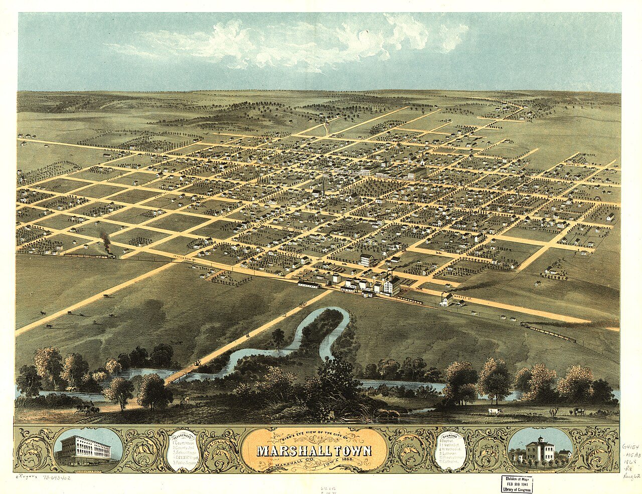 Bird's eye view of the city of Marshalltown, Marshall Co., Iowa 1868