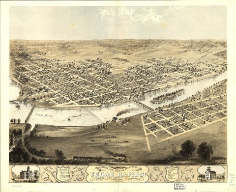 Birds eye view of the city of Cedar Rapids and Kingston, Linn Co., Iowa 1868