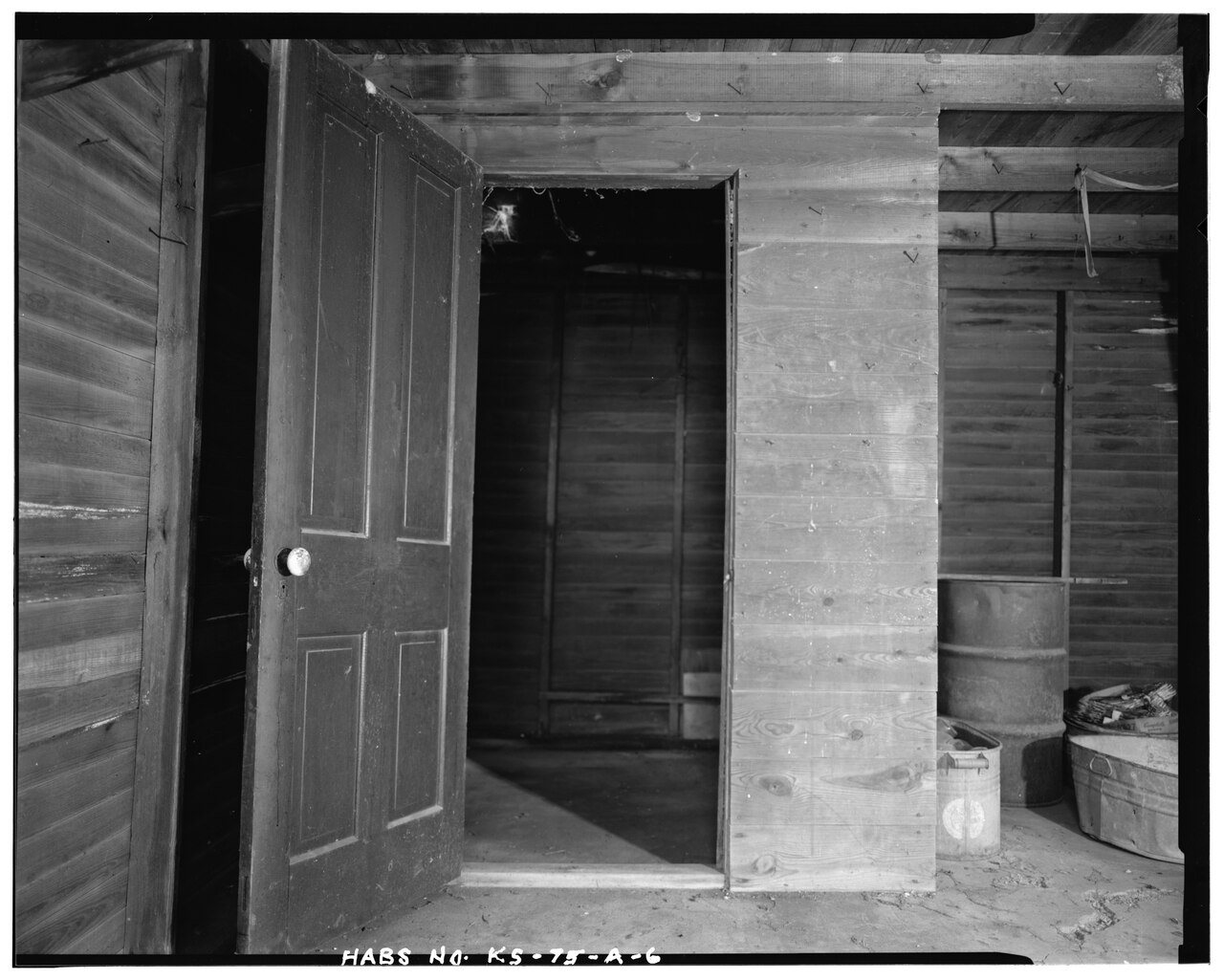 Detail of small closet-like enclosure, interior of smokehouse first story, looking west - Henry E. Williams Farmstead, …