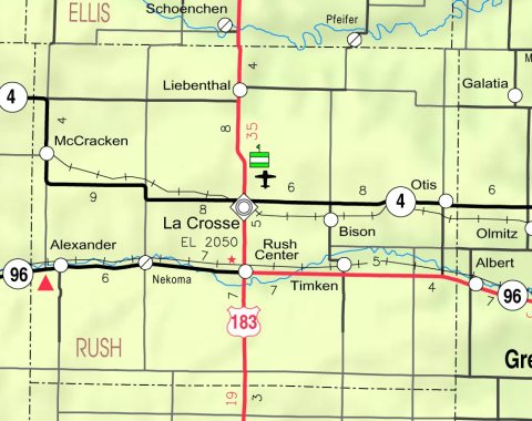Map of Rush Co, Ks, USA