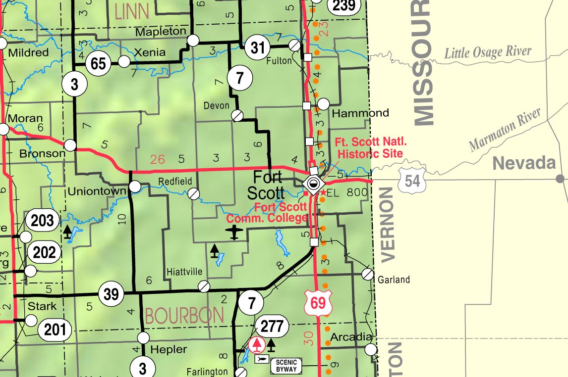 Map of Bourbon Co, Ks, USA