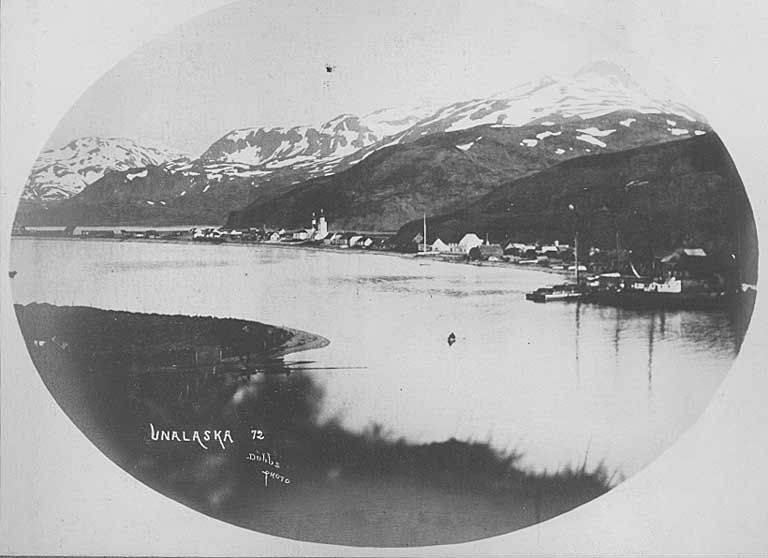 Unalaska, Alaska as seen from across the bay, circa 1906