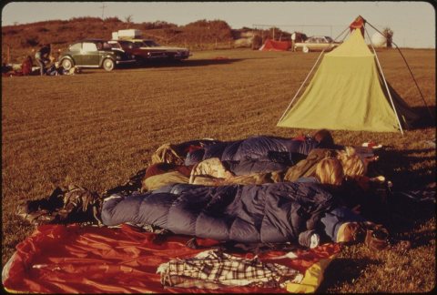 SOME OF THE STUDENTS CAMPED OUT WHILE ATTENDING THE SECOND ANNUAL TALLGRASS PRAIRIE NATIONAL PARK CONFERENCE HELD AT...…