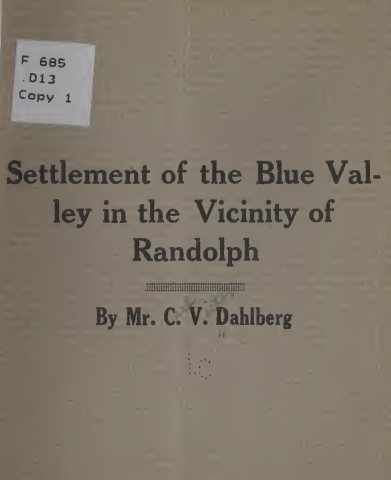 Settlement of the Blue valley in the vicinity of Randolph /