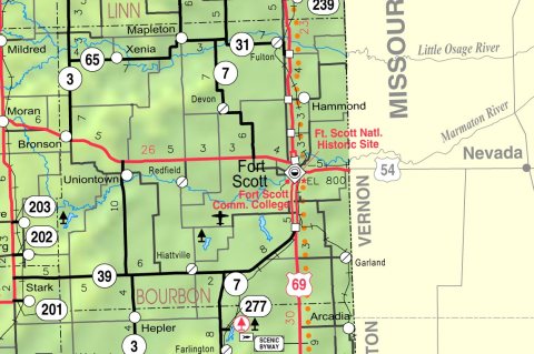 Map of Bourbon Co, Ks, USA