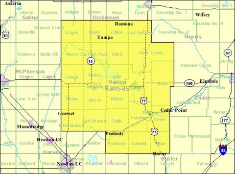 Detailed map of Marion County, Kansas