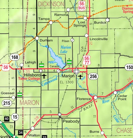 Map of Marion Co, Ks, USA
