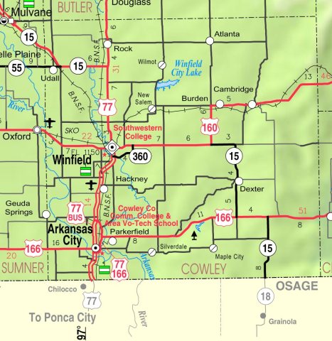 Map of Cowley Co, Ks, USA