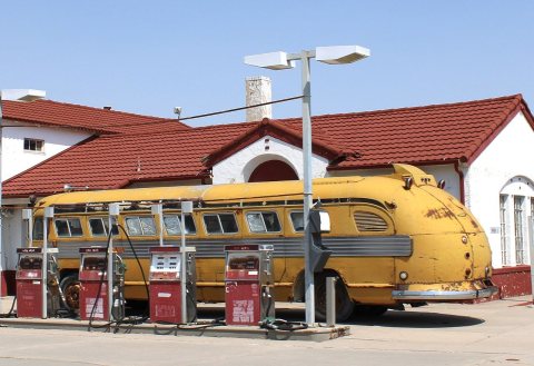 Old school bus in Dighton KS cropped