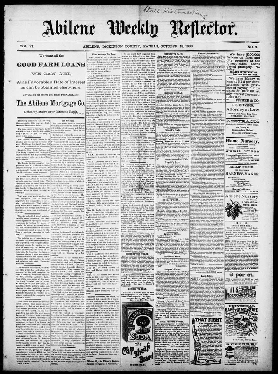 1888 AbileneWeeklyReflector October18 Kansas LC