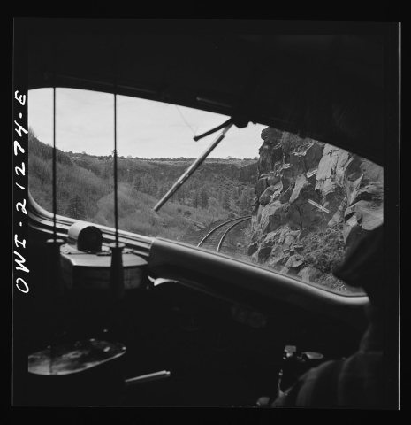 Williams, Arizona. On the Atchison, Topeka and Santa Fe Railroad between Winslow and Seligman, Arizona, going around a …