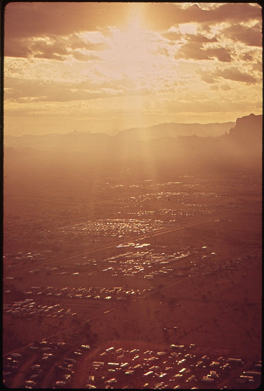 AERIAL SHOT OF APACHE JUNCTION-RAPIDLY DEVELOPING SUBURB OF PHOENIX