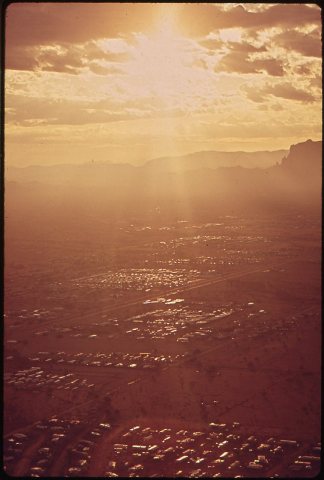 AERIAL SHOT OF APACHE JUNCTION-RAPIDLY DEVELOPING SUBURB OF PHOENIX