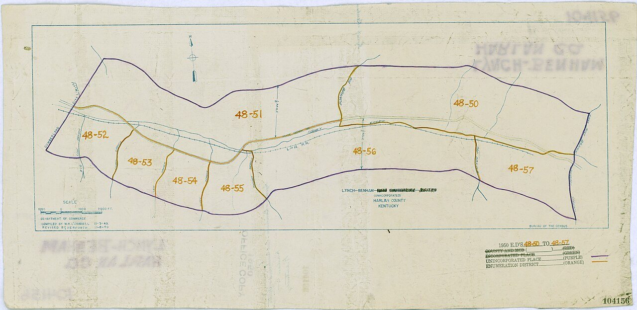1950 Census Enumeration District Maps - Kentucky (KY) - Harlan County - Lynch-Benham - ED 48-50 to 57