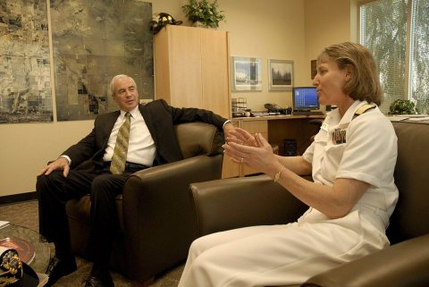 US Navy 100324-N-2389S-034 Rear Adm. Robin Graf, deputy commander of Navy Recruiting Command, discusses Navy capabiliti…