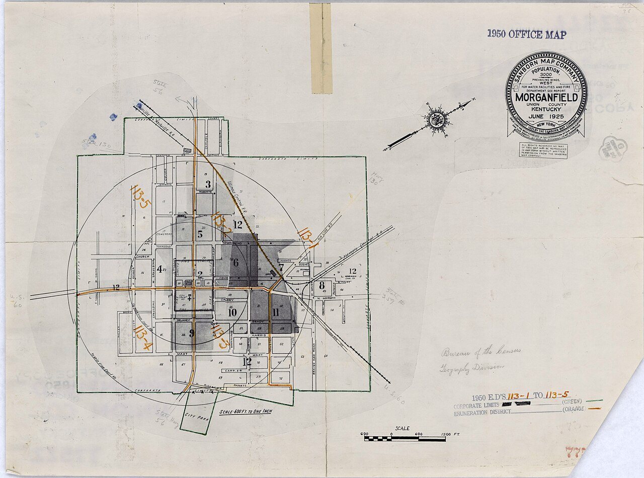 1950 Census Enumeration District Maps - Kentucky (KY) - Union County - Morganfield - ED 113-1 to 5