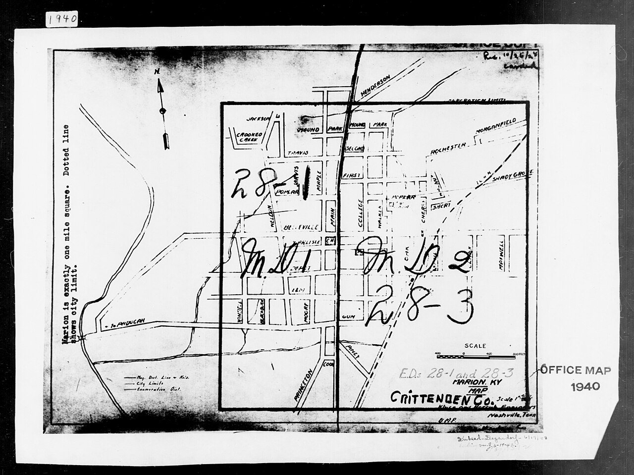 1940 Census Enumeration District Maps - Kentucky - Crittenden County - Marion - ED 28-1, ED 28-3