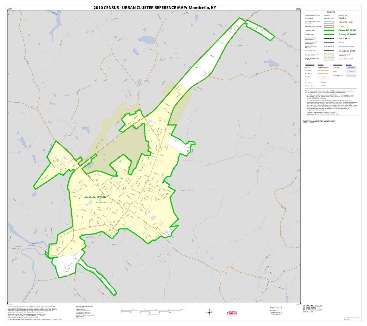 2010 Census Urban Cluster Reference Map for
