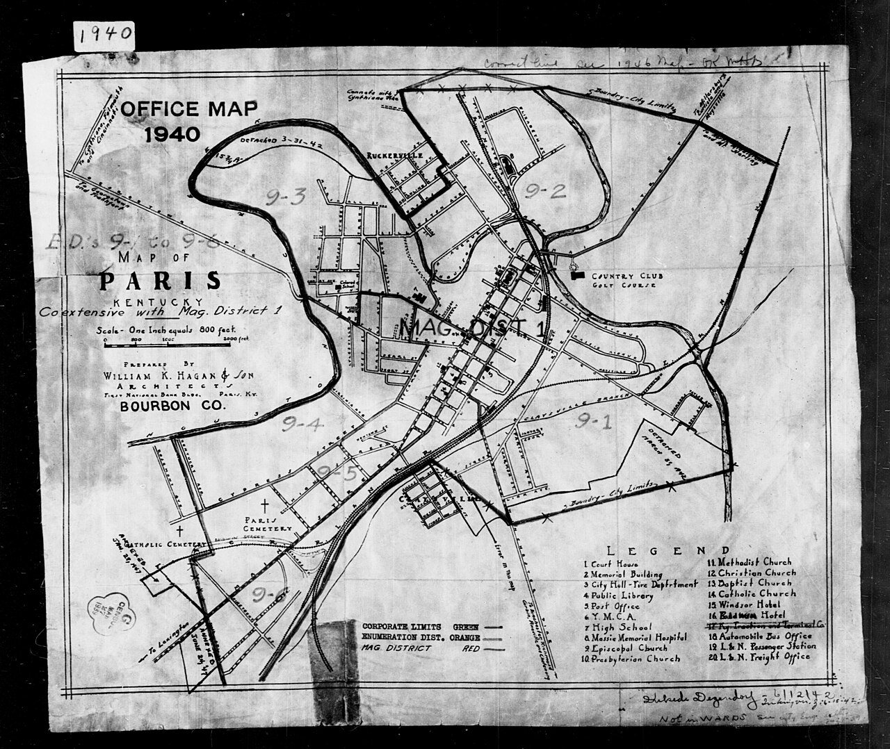 1940 Census Enumeration District Maps - Kentucky - Bourbon County - Paris - ED 9-1, ED 9-2, ED 9-3, ED 9-4, ED 9-5, ED …