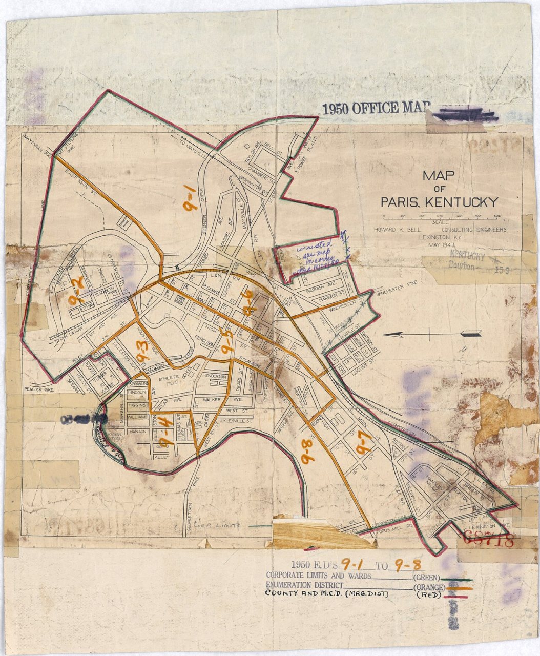 1950 Census Enumeration District Maps - Kentucky (KY) - Bourbon County - Paris - ED 9-1 to 8