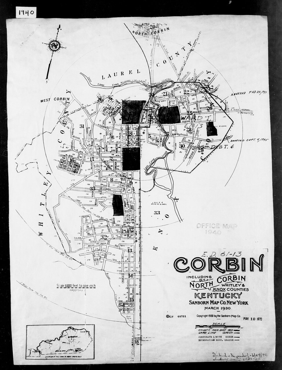 1940 Census Enumeration District Maps - Kentucky - Knox County - Corbin - ED 61-13