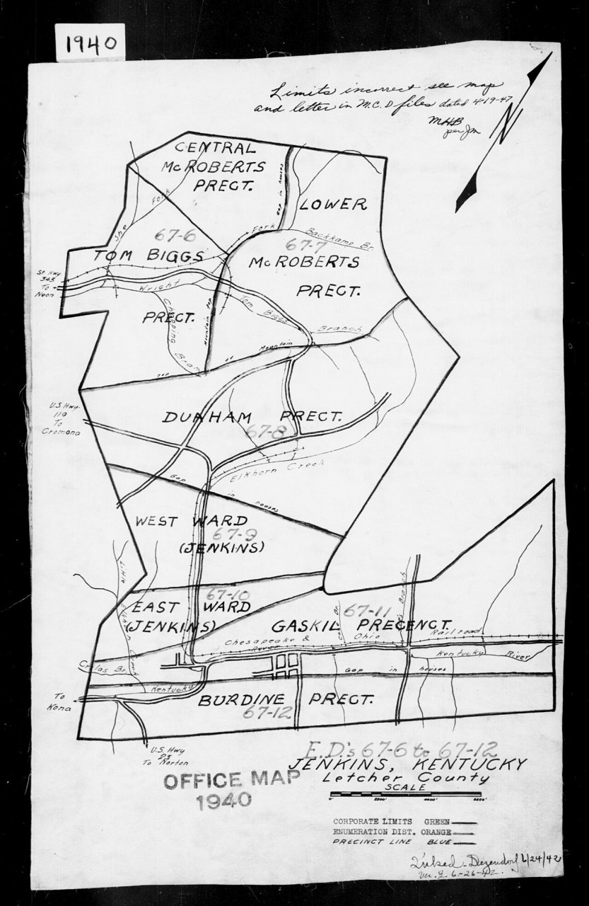 1940 Census Enumeration District Maps - Kentucky - Letcher County - Jenkins - ED 67-6A - ED 67-12