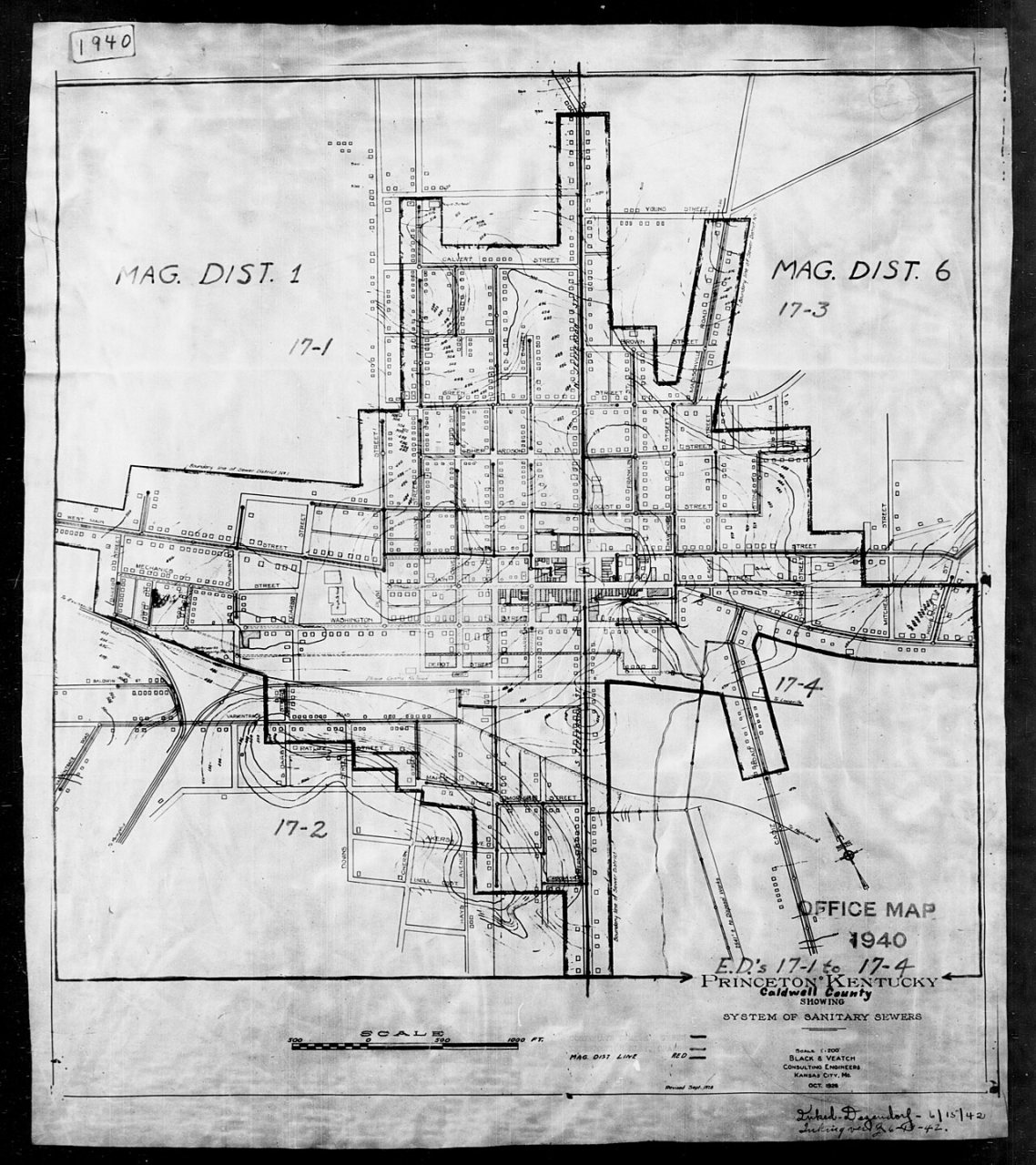 1940 Census Enumeration District Maps - Kentucky - Caldwell County - Princeton - ED 17-1, ED 17-2, ED 17-3, ED 17-4