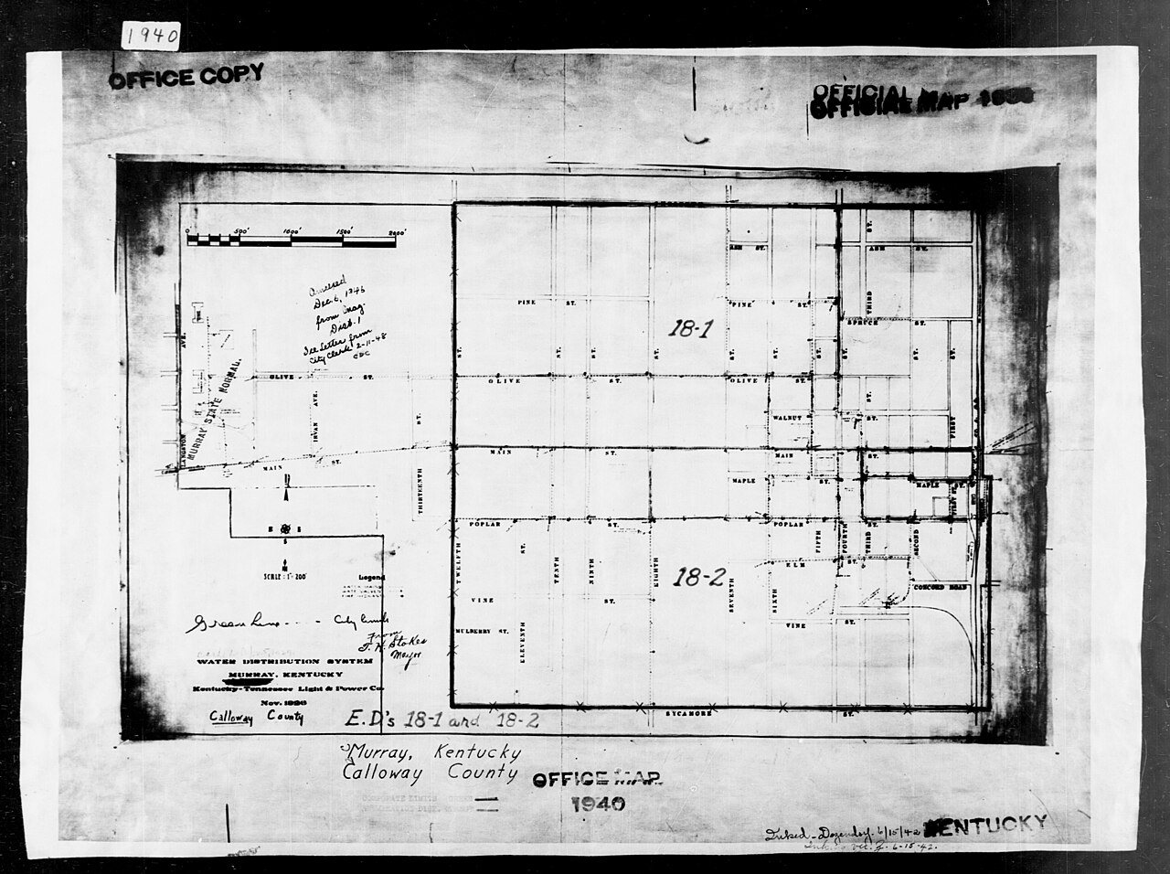 1940 Census Enumeration District Maps - Kentucky - Calloway County - Murray - ED 18-1, ED 18-2
